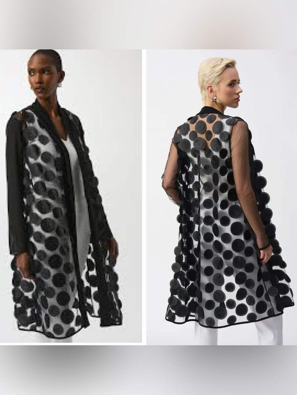 IC Collection Open Petal 3-D Dot Mesh Long Sleeves Cover Up Whimsical Black XL